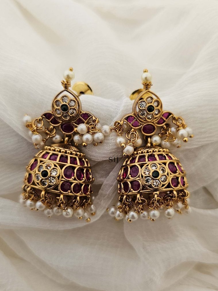 Kemp Stone with Pearl Jhumka CHEIE03132