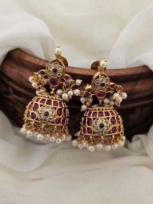 Kemp Stone with Pearl Jhumka CHEIE03132