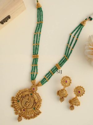 Krishna Pendant Green Beaded Haram AADIL01461