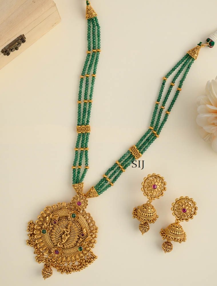 Krishna Pendant Green Beaded Haram AADIL01461