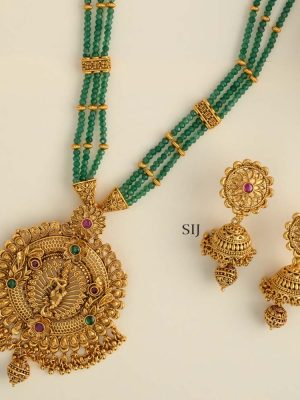 Krishna Pendant Green Beaded Haram AADIL01461