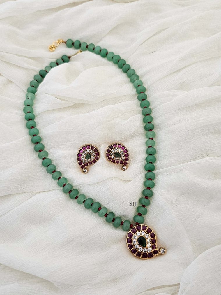 Pastel Green Agate Beads Mid Length Haram CHEIL03091