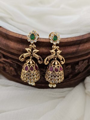 Peacock Stone Long Jhumka CHEIE03133