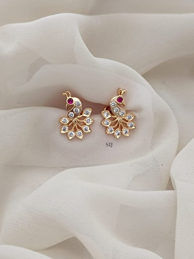 Peacock White Stone Earstuds