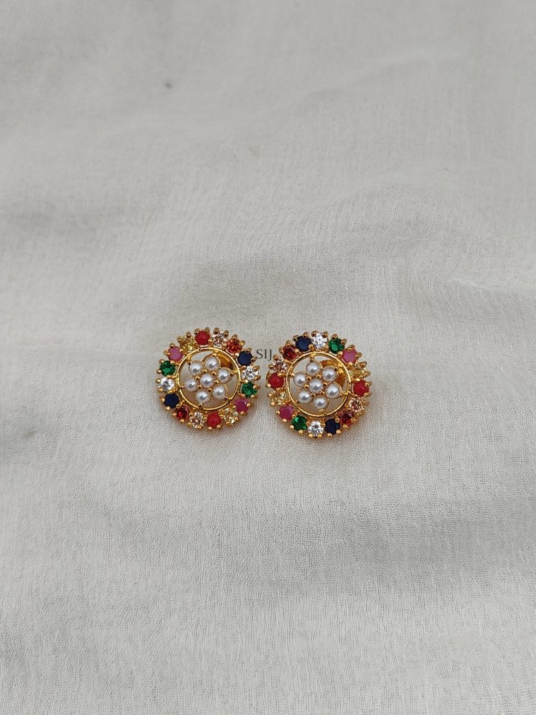 Pearl Navaratna Stud Earrings DHEIE02608