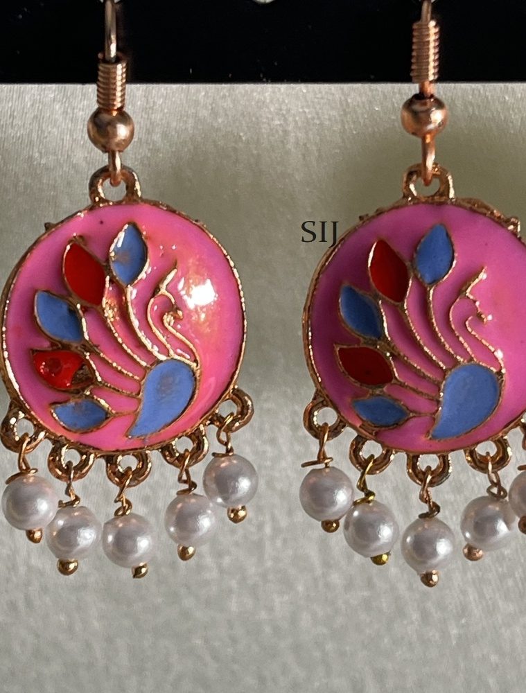 Pink Enamel Hook Earrings DIVIE00814