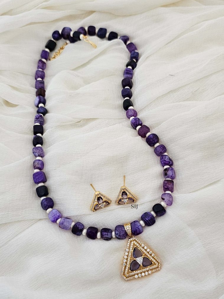 Purple Agate Beads Mid Length Haram CHEIL03088