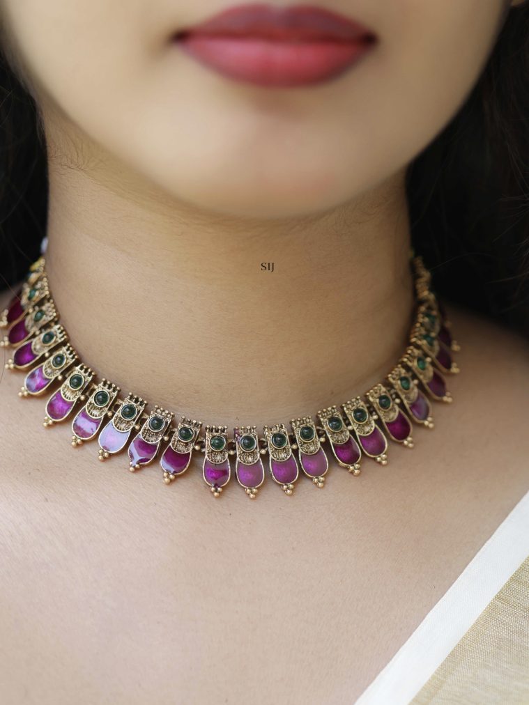 Purple Stone Palakka Necklace VARIN01175