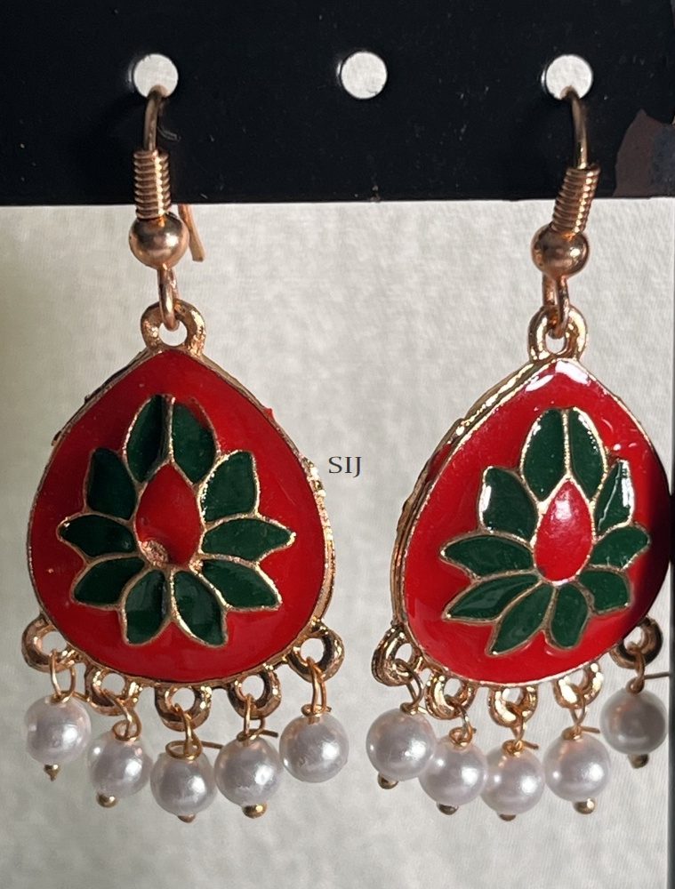 Red Enamel Hook Earrings