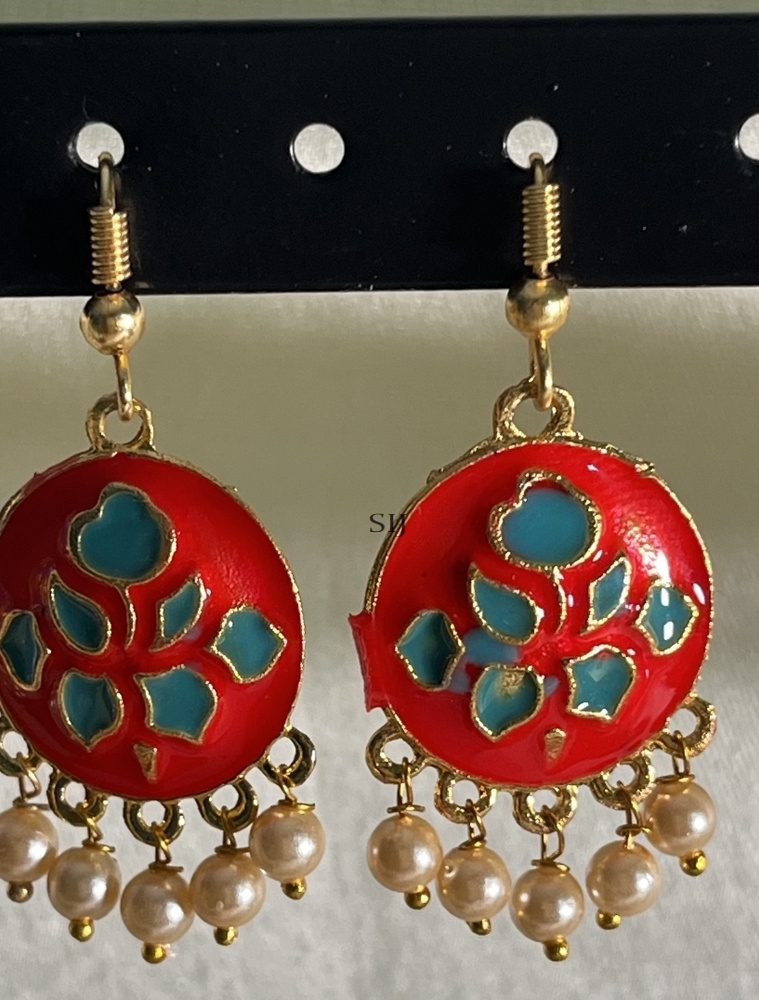 Red Enamel Hook Earrings