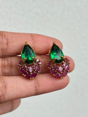 Ruby Green Stone Stud Earrings SPAIE02625