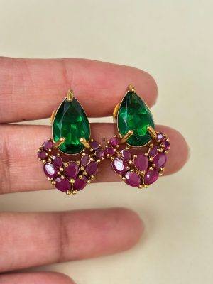 Ruby Green Stone Stud Earrings SPAIE02625