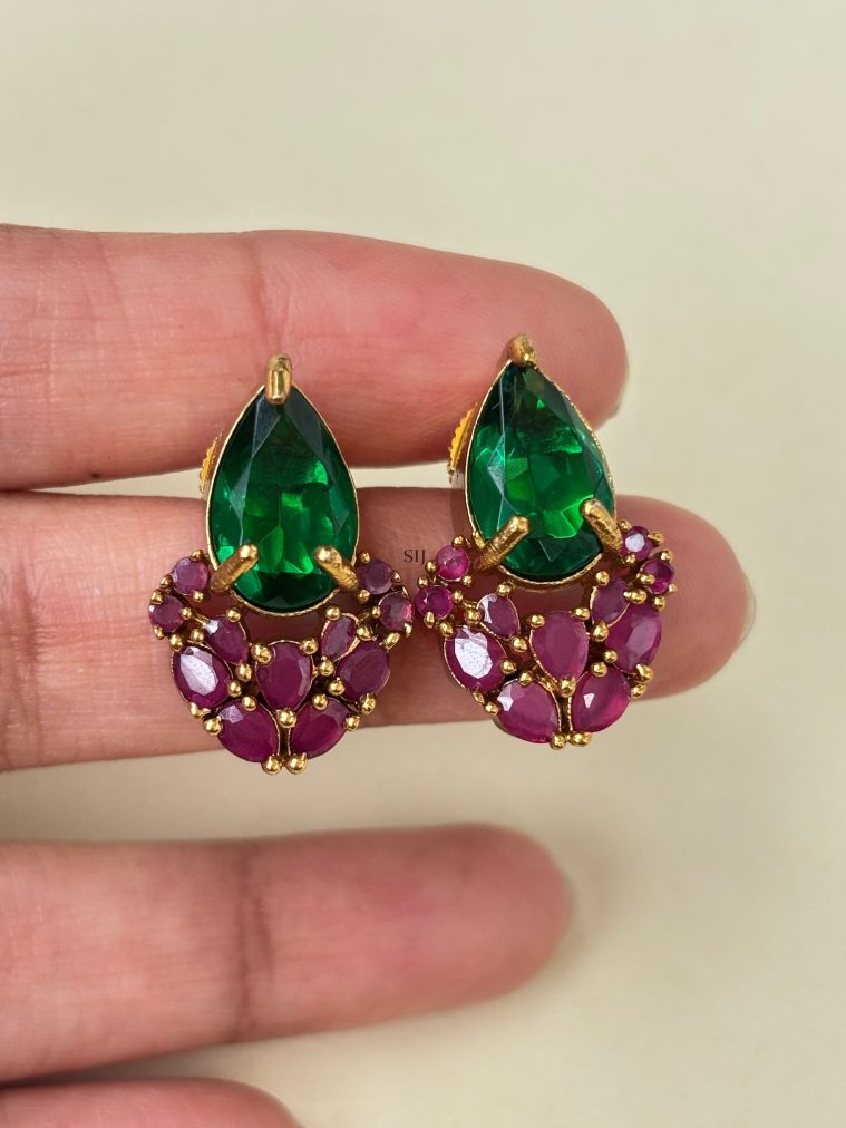 Ruby Green Stone Stud Earrings SPAIE02625