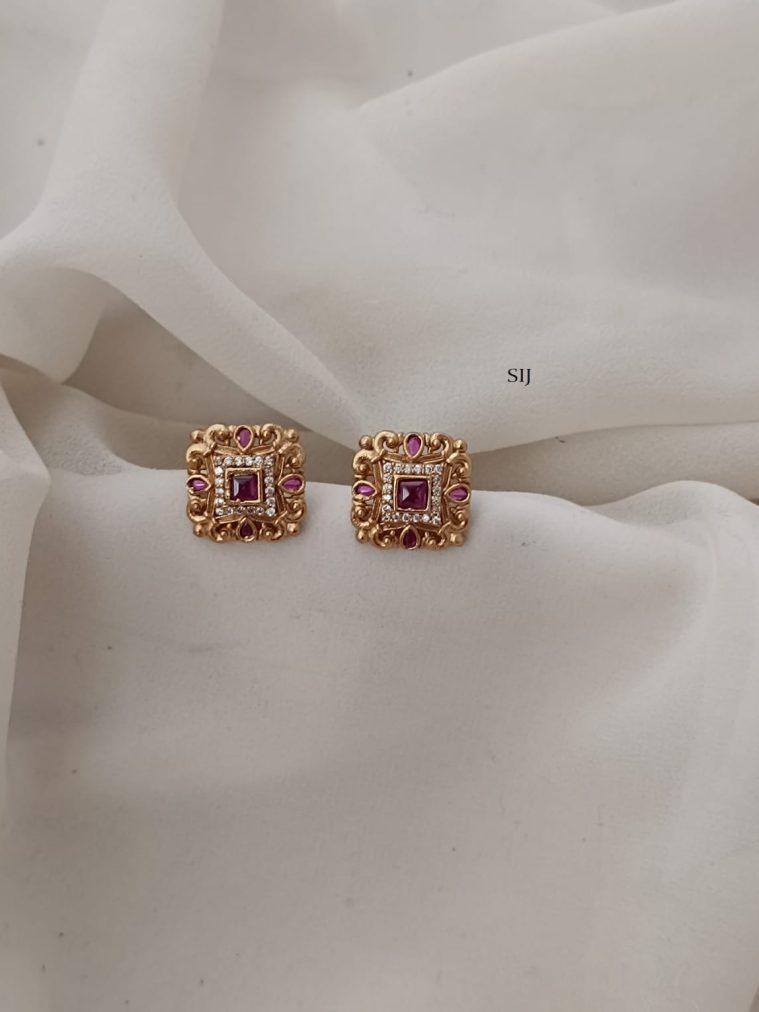 Ruby Stone Square Earstuds ARJIE02627