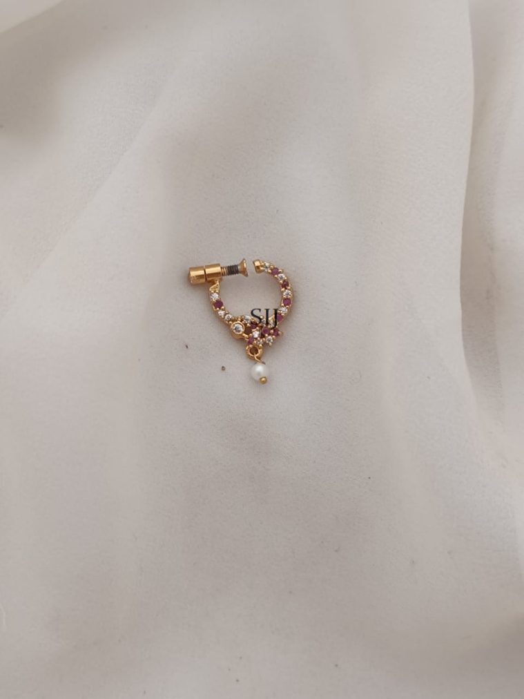Ruby White Stone Bridal Nose Ring ARJIPN02671