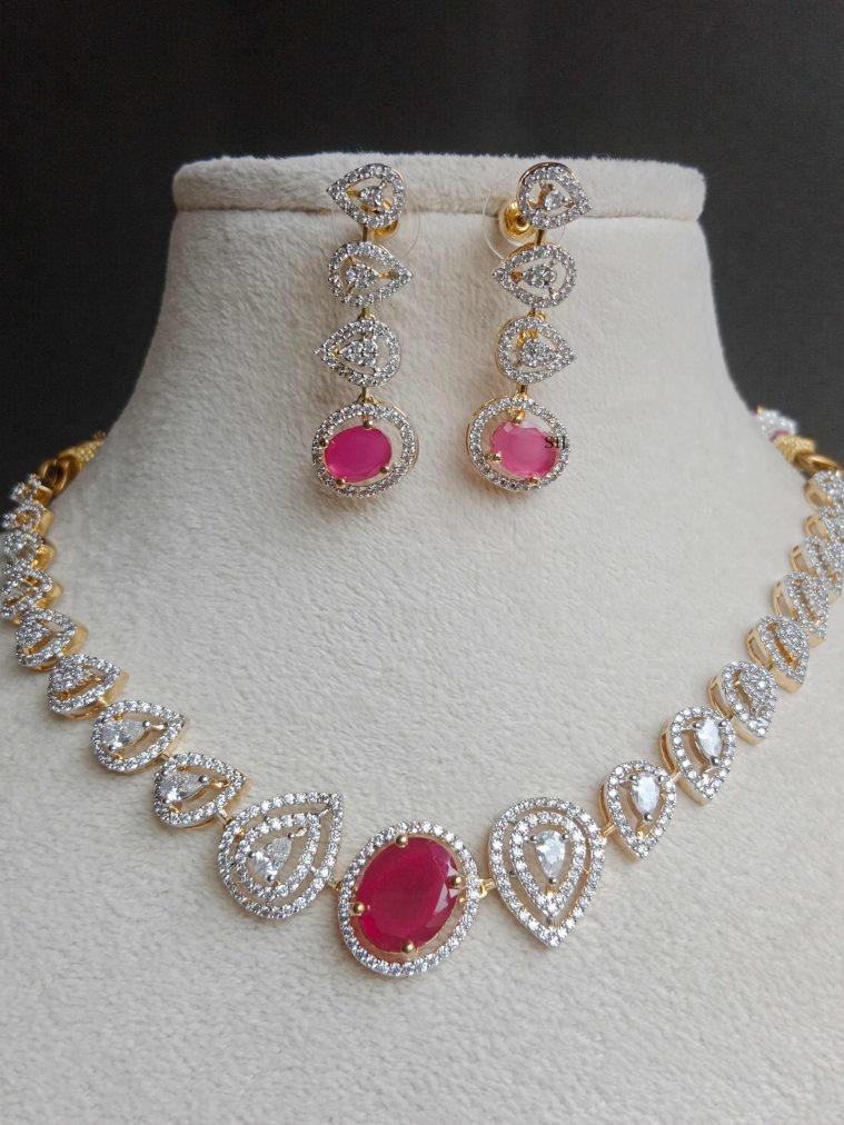 Ruby White Stone Necklace SPAIN02507