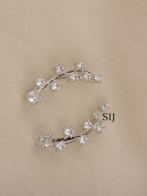 Silver Finish White Stone Earcuffs ALAIE00051