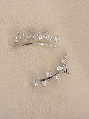 Silver Finish White Stone Earcuffs ALAIE00051