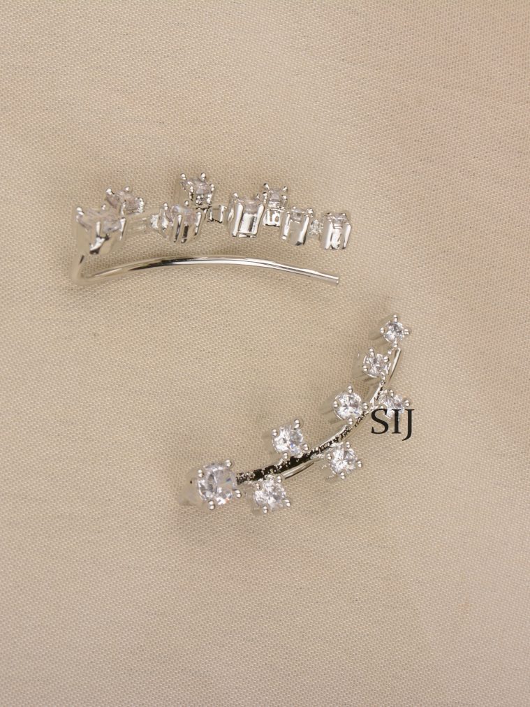 Silver Finish White Stone Earcuffs ALAIE00051