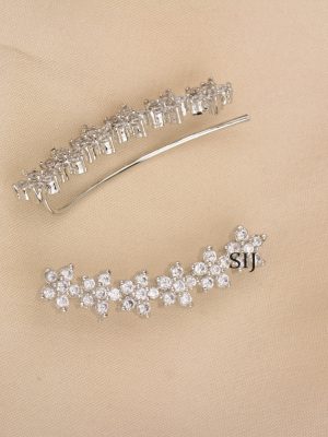 Silver Finish White Stone Earcuffs ALAIE00052