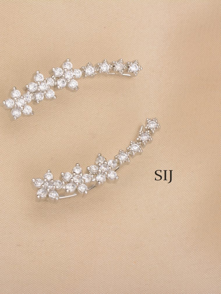 Silver Finish White Stone Earcuffs ALAIE00053