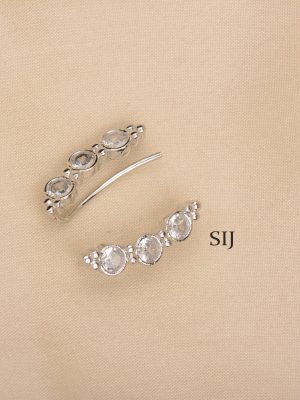 Silver Finish White Stone Earcuffs ALAIE00054