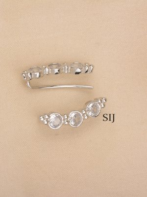 Silver Finish White Stone Earcuffs ALAIE00054