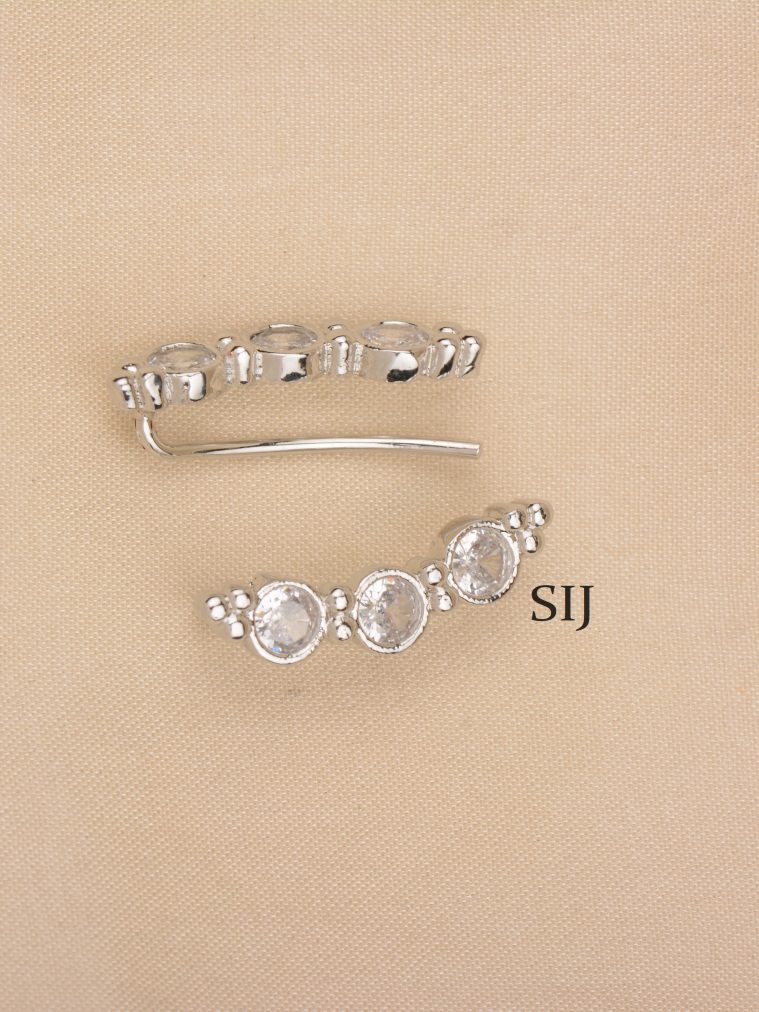 Silver Finish White Stone Earcuffs ALAIE00054