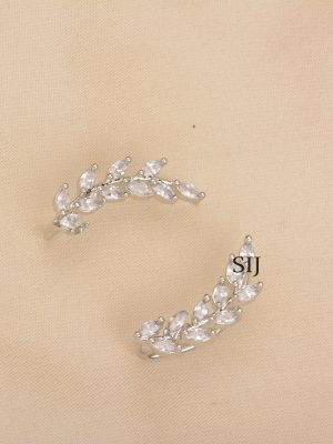 Silver Finish White Stone Earcuffs ALAIE00055