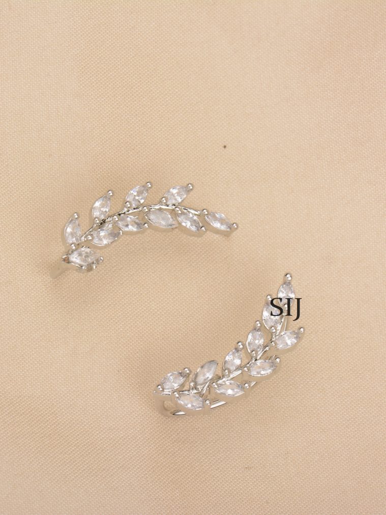 Silver Finish White Stone Earcuffs ALAIE00055