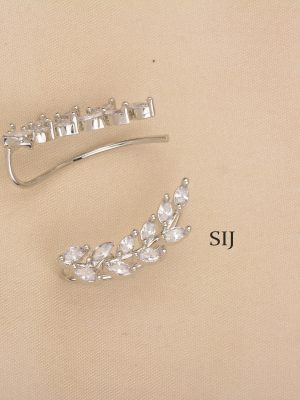 Silver Finish White Stone Earcuffs ALAIE00055