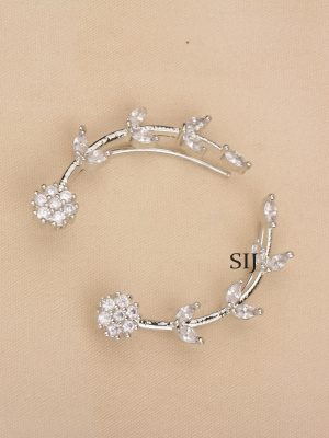 Silver Finish White Stone Earcuffs ALAIE00056