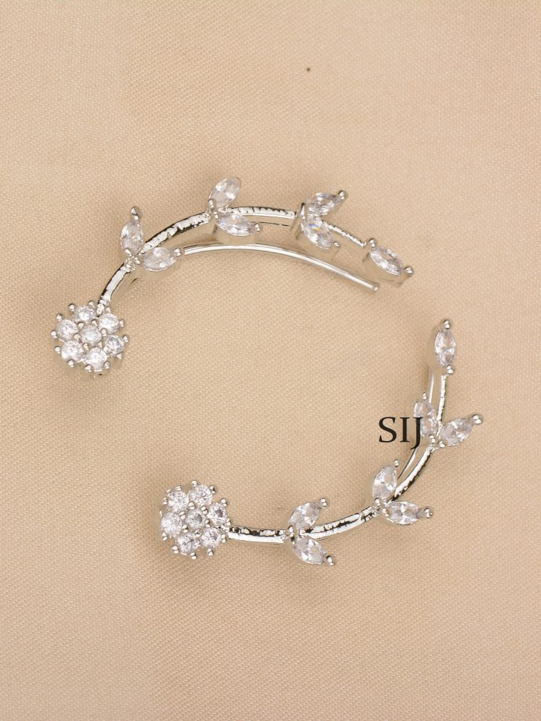 Silver Finish White Stone Earcuffs ALAIE00056