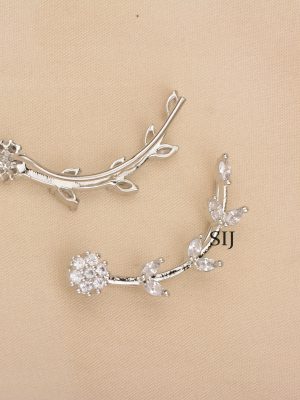 Silver Finish White Stone Earcuffs ALAIE00056