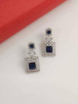 Silver Plated Blue & CZ Stone Drop Earrings BELIE00141