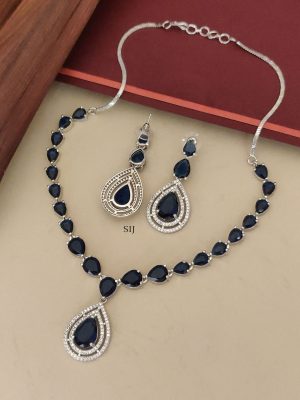 Silver Plated Blue Stone Necklace ABDIN02259