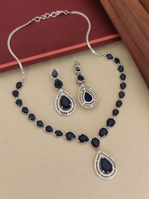 Silver Plated Blue Stone Necklace ABDIN02259