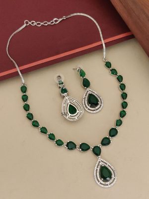 Silver Plated Emerald Necklace ABDIN02258