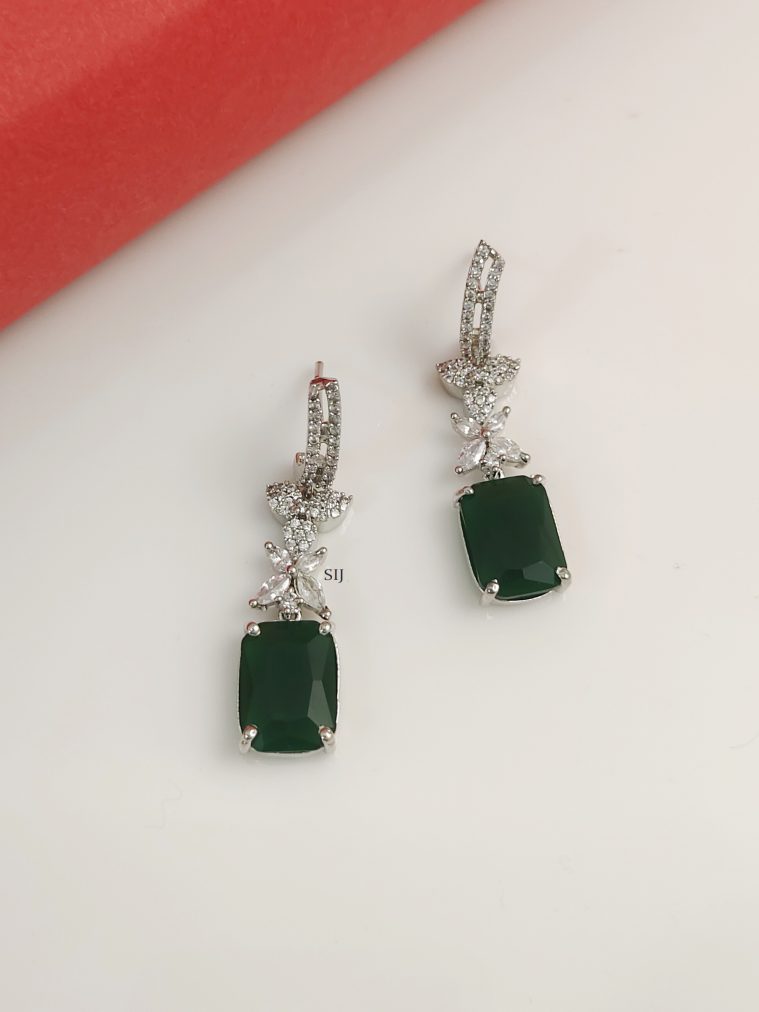 Silver Plated Green& CZ Stone Earrings BELIE00154