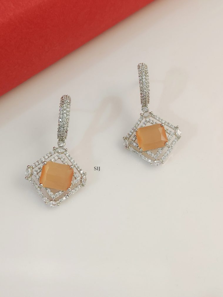 Silver Plated Peach& CZ Stone Earrings BELIE00150