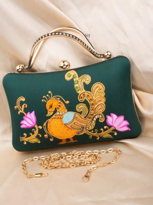 Tanjore Painted Green Silk Clutch Bag ALAIO00043