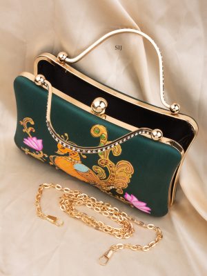 Tanjore Painted Green Silk Clutch Bag ALAIO00043