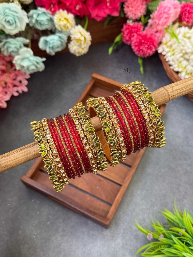 Yellow Red Silk Thread Glass Bangles MAAIB0000066