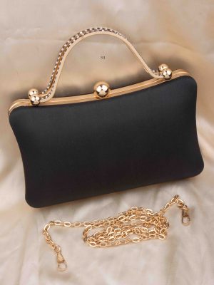 Tanjore Painted Pure Black Silk Clutch Bag ALAIO00061