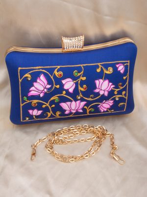 Tanjore Painted Pure Blue Silk Clutch Bag ALAIO00062
