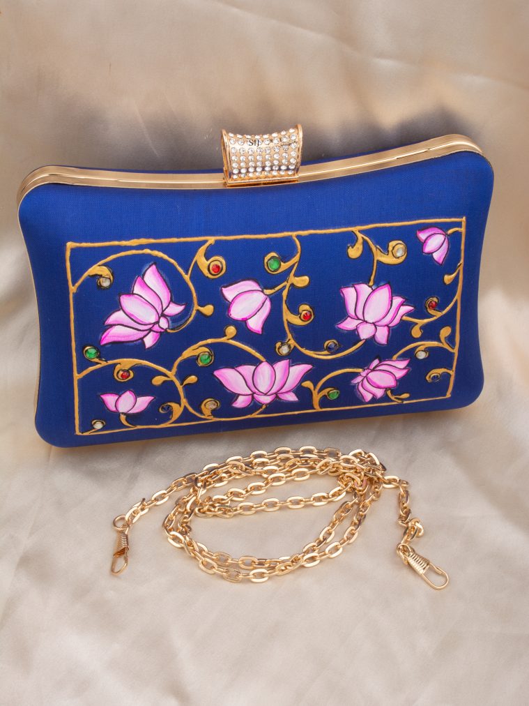 Tanjore Painted Pure Blue Silk Clutch Bag ALAIO00062