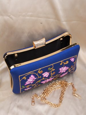 Tanjore Painted Pure Blue Silk Clutch Bag ALAIO00062